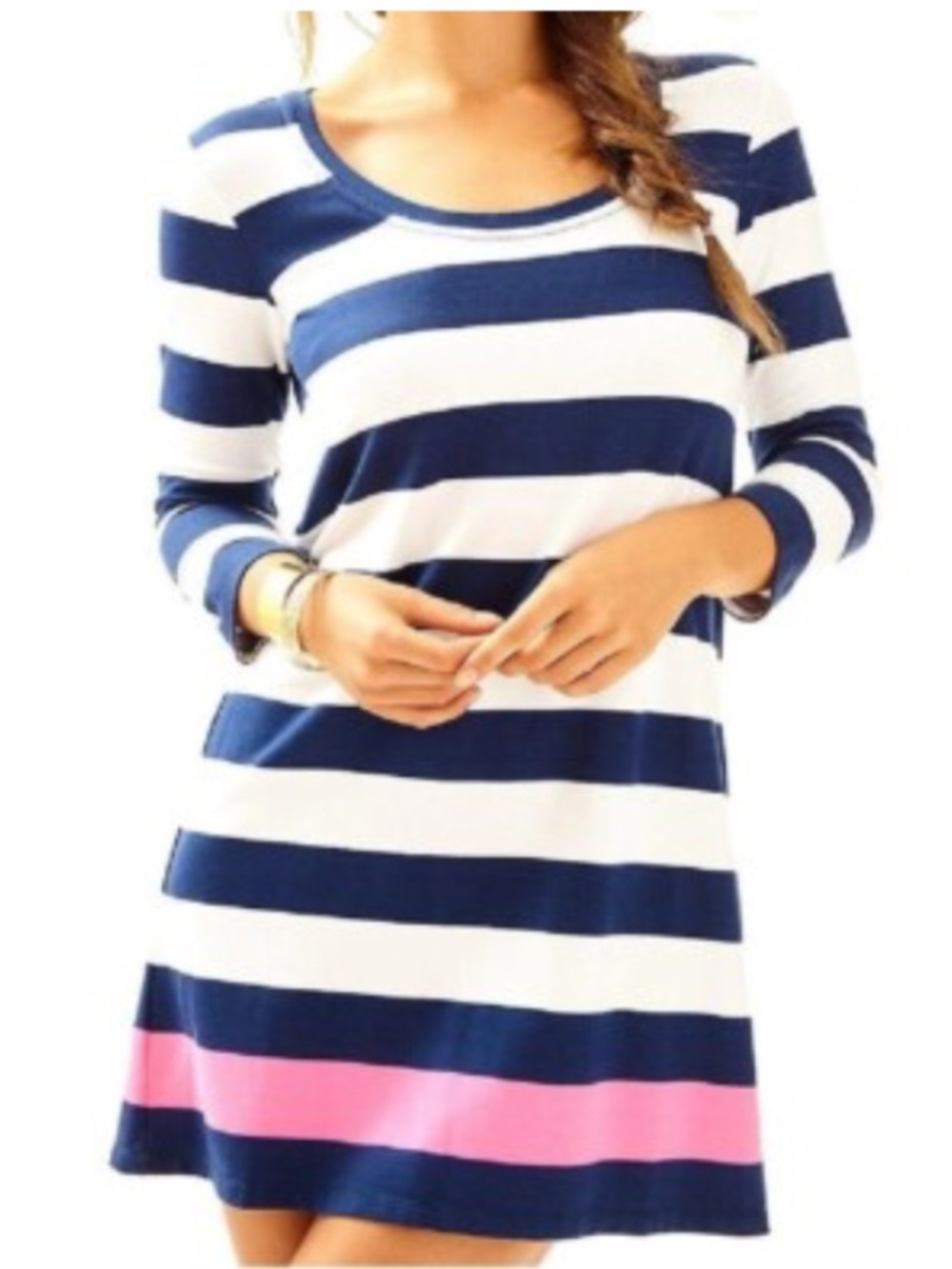 Lilly Pulitzer Devon dress Navy & White Striped Mini with Pink Hem size XS